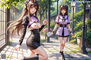 A girl in a school uniform leaning against a pole.