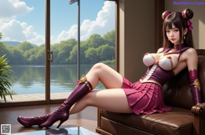 A woman in a purple dress sitting on a stone ledge.