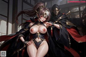 a sexy anime girl with big tits and a sword in her hand