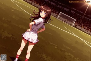 A woman standing next to a soccer goal on a field.