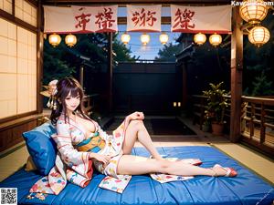 A woman in a kimono is posing for the camera.