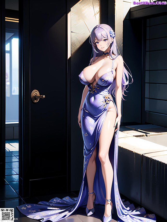 Hentai - 华彩繁花 Set 2 20230602 Part 30 No.c5494a A woman in a blue dress standing in front of a door.